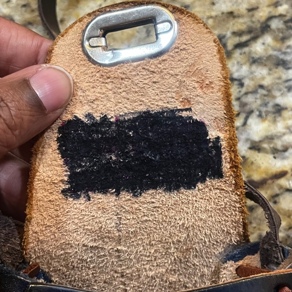 Vintage Hand Tooled Leather Mini Crossbody Bag Floral Painted Mexico Navy Small - Picture 4 of 8
